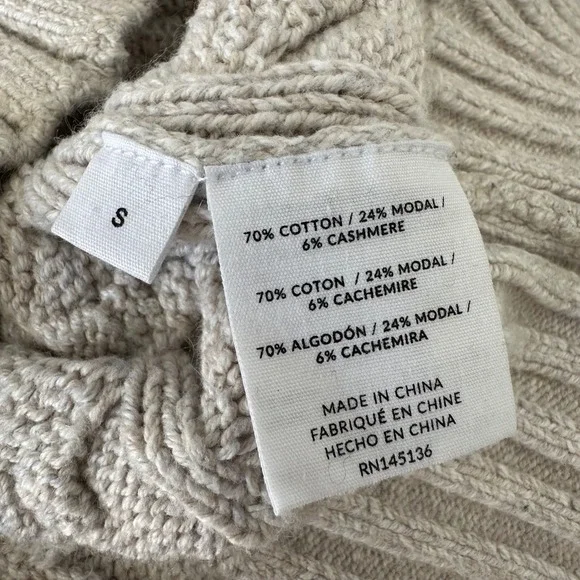 Naadam Cable Knit Cardigan Sweater Women Small Oatmeal Cropped V-Neck Minimalist - Picture 5 of 7